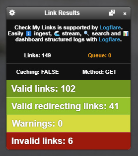 "Check My Links" Bericht Screenshot